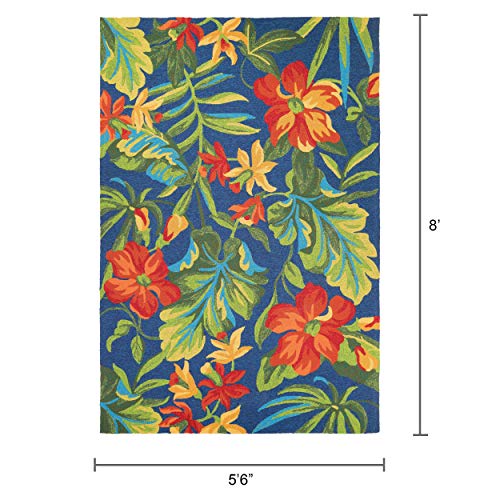 Couristan Covington Tropical Orchid Indoor/Outdoor Area Rug, 5'6" x 8', Azure/Forest Green/Red