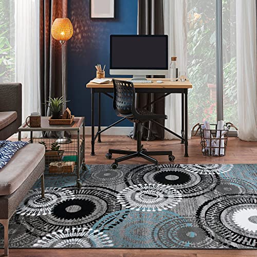 Contemporary Circles Area Rug 5' 3" X 7' 3" Gray/Blue