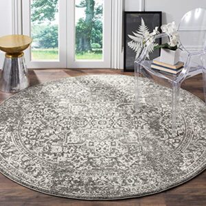 safavieh evoke collection 5’1″ round grey/ivory evk256d oriental distressed non-shedding dining room entryway foyer living room bedroom area rug