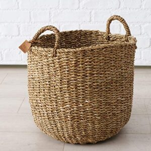 Made by Nature Seagrass Baskets, Round Top Handles, Natural Chunky Sweater Weave, Set of 3, Made by Hand, From Over 1.5 Feet Tall to 1 Feet 2 Inches, Ideal for Storage