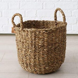 Made by Nature Seagrass Baskets, Round Top Handles, Natural Chunky Sweater Weave, Set of 3, Made by Hand, From Over 1.5 Feet Tall to 1 Feet 2 Inches, Ideal for Storage