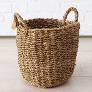 Made by Nature Seagrass Baskets, Round Top Handles, Natural Chunky Sweater Weave, Set of 3, Made by Hand, From Over 1.5 Feet Tall to 1 Feet 2 Inches, Ideal for Storage