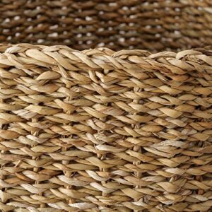 Made by Nature Seagrass Baskets, Round Top Handles, Natural Chunky Sweater Weave, Set of 3, Made by Hand, From Over 1.5 Feet Tall to 1 Feet 2 Inches, Ideal for Storage