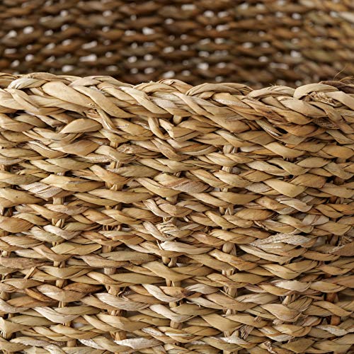 Made by Nature Seagrass Baskets, Round Top Handles, Natural Chunky Sweater Weave, Set of 3, Made by Hand, From Over 1.5 Feet Tall to 1 Feet 2 Inches, Ideal for Storage