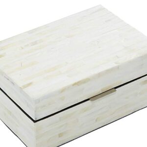 Deco 79 Mother of Pearl Handmade Box with Hinged Lid, Set of 2 12", 8"W, White