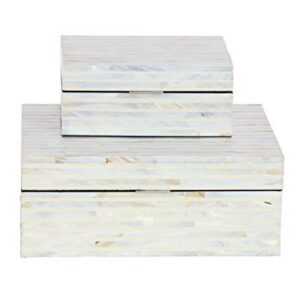 Deco 79 Mother of Pearl Handmade Box with Hinged Lid, Set of 2 12", 8"W, White