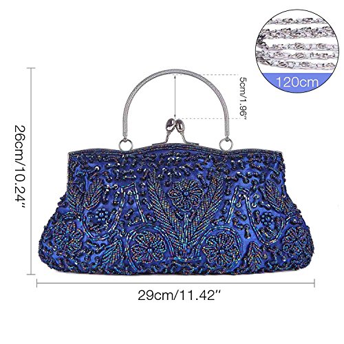 KISSCHIC Vintage Beaded Sequin Design Clutch Purse Evening Bag (Navy Blue)