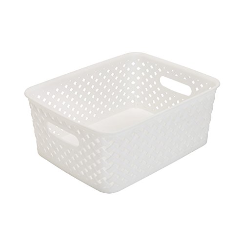 Simplify Bins/Totes - Resin Wicker Storage - Small Plastic Storage Containers - Open Handles - White - 10"x8"x4"