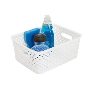 Simplify Bins/Totes - Resin Wicker Storage - Small Plastic Storage Containers - Open Handles - White - 10"x8"x4"