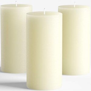 set of 3 pillar candles 3″ x 6″ unscented handpoured weddings, home decoration, restaurants, spa, church smokeless cotton wick – ivory
