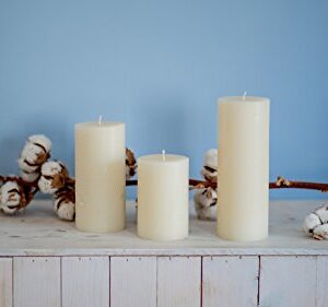 Set of 3 Pillar Candles 3" x 6" Unscented Handpoured Weddings, Home Decoration, Restaurants, Spa, Church Smokeless Cotton Wick - Ivory