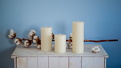 Set of 3 Pillar Candles 3" x 6" Unscented Handpoured Weddings, Home Decoration, Restaurants, Spa, Church Smokeless Cotton Wick - Ivory