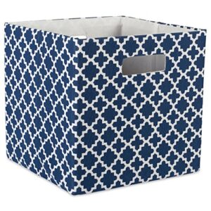 DII Hard Sided Collapsible Fabric Storage Container for Nursery, Offices, & Home Organization, (13x13x13) - Lattice Nautical Blue