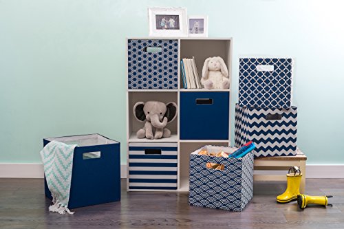 DII Hard Sided Collapsible Fabric Storage Container for Nursery, Offices, & Home Organization, (13x13x13) - Lattice Nautical Blue
