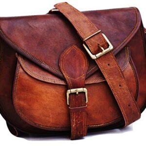 Satchel And Fable Handmade Women Vintage Style Genuine Brown Leather Cross Body Shoulder Bag Handmade Purse
