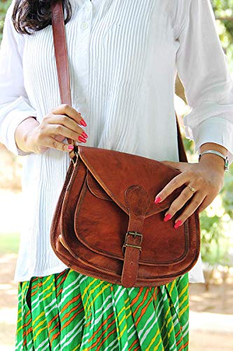 Satchel And Fable Handmade Women Vintage Style Genuine Brown Leather Cross Body Shoulder Bag Handmade Purse