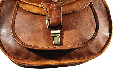 Satchel And Fable Handmade Women Vintage Style Genuine Brown Leather Cross Body Shoulder Bag Handmade Purse