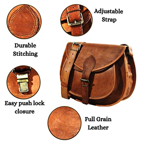 Satchel And Fable Handmade Women Vintage Style Genuine Brown Leather Cross Body Shoulder Bag Handmade Purse