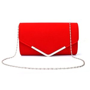 U-Story Womens Velvet Bridal Clutch Evening Prom Wedding Shoulder Chain Bag Handbag (Red)