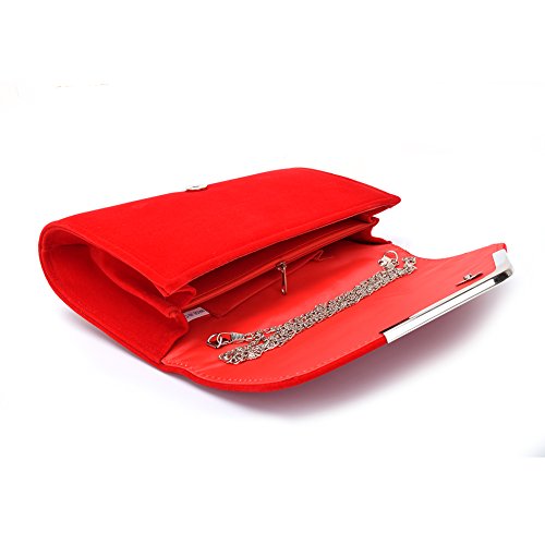 U-Story Womens Velvet Bridal Clutch Evening Prom Wedding Shoulder Chain Bag Handbag (Red)