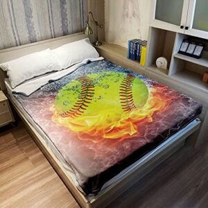 TSlook 60x80 Blankets Funny Yellow Softball Comfy Funny Bed Blanket