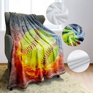 TSlook 60x80 Blankets Funny Yellow Softball Comfy Funny Bed Blanket