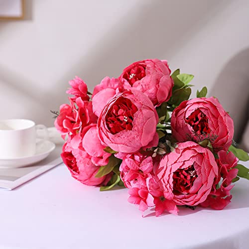 Duovlo Springs Flowers Artificial Silk Peony Bouquets Wedding Home Decoration,Pack of 1 (Spring Pink)