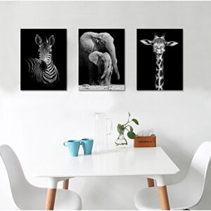 Visual Art Decor Black and White African Wildlife Canvas Wall Art Animal Zebra Giraffe Elephant Portrait Picture Poster Artwork for Home Living Room Bedroom Room Kids Room Office Wall Decoration Ready to Hang