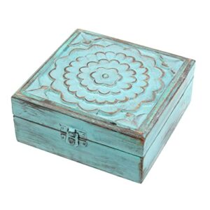 stonebriar vintage worn blue floral wooden keepsake box with hinged lid, storage for trinkets and memorabilia, decorative jewelry holder, gift idea for birthdays, christmas, weddings, or any occasion