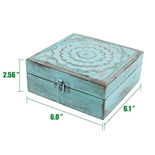 Stonebriar Vintage Worn Blue Floral Wooden Keepsake Box with Hinged Lid, Storage for Trinkets and Memorabilia, Decorative Jewelry Holder, Gift Idea for Birthdays, Christmas, Weddings, or Any Occasion