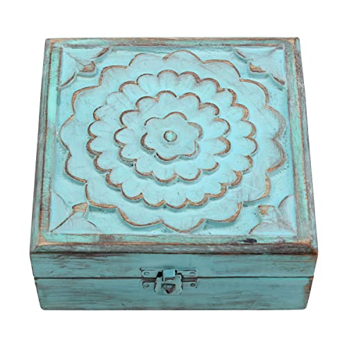 Stonebriar Vintage Worn Blue Floral Wooden Keepsake Box with Hinged Lid, Storage for Trinkets and Memorabilia, Decorative Jewelry Holder, Gift Idea for Birthdays, Christmas, Weddings, or Any Occasion