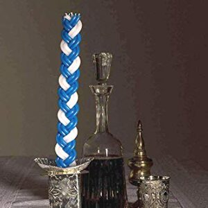 Ner Mitzvah Braided Havdalah Candle - 12-Pack Flat Blue and White Paraffin Wax - Handcrafted Havdallah Candle - Shabbat Judaica Gift