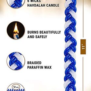 Ner Mitzvah Braided Havdalah Candle - 12-Pack Flat Blue and White Paraffin Wax - Handcrafted Havdallah Candle - Shabbat Judaica Gift