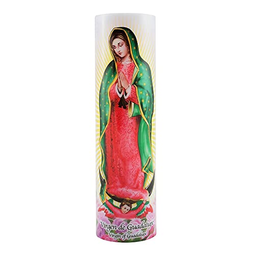 Virgin of Guadalupe Flameless LED Prayer Candle, Unique Religious Decoration, Gift Idea for Mothers Day, Birthday, or Any Holiday 8.2 Inches