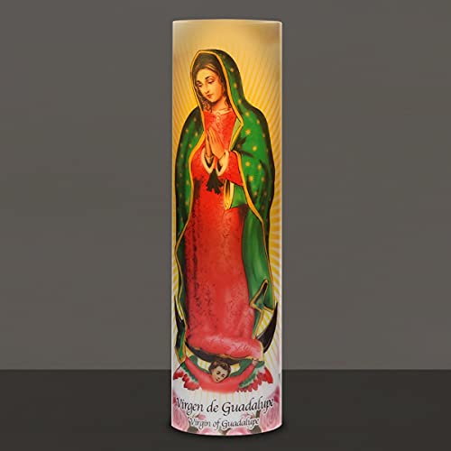 Virgin of Guadalupe Flameless LED Prayer Candle, Unique Religious Decoration, Gift Idea for Mothers Day, Birthday, or Any Holiday 8.2 Inches