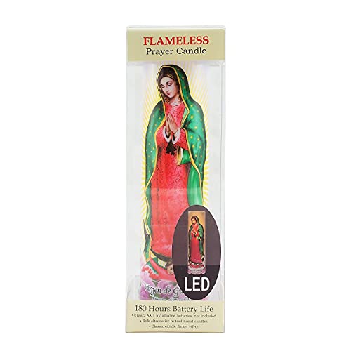 Virgin of Guadalupe Flameless LED Prayer Candle, Unique Religious Decoration, Gift Idea for Mothers Day, Birthday, or Any Holiday 8.2 Inches