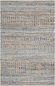 safavieh cape cod collection 2′ x 3′ natural / blue cap353a handmade flatweave coastal braided jute accent rug