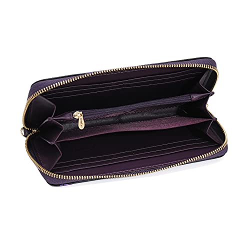 ArtsEye Rose Embossed Genuine Leather Zip Around Wristlet Wallet (Purple)