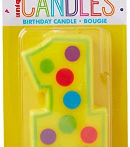 Number 1 Dots Birthday Candle - 3.5", Yellow, 1 Pc