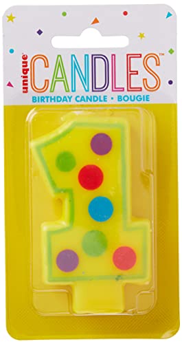 Number 1 Dots Birthday Candle - 3.5", Yellow, 1 Pc