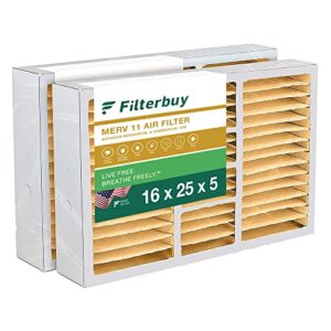 filterbuy 16x25x5 air filter merv 11 allergen defense (2-pack), pleated hvac ac furnace air filters replacement for honeywell fc100a1029, lennox x6670, carrier p102-1625, air kontrol, bryant, day & night, and payne (actual size: 15.75 x 24.75 x 4.38)