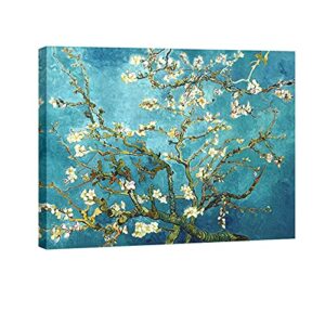 wieco art almond blossom modern framed floral giclee canvas prints by van gogh famous oil paintings reproduction flowers pictures on canvas wall art ready to hang for bedroom home decorations