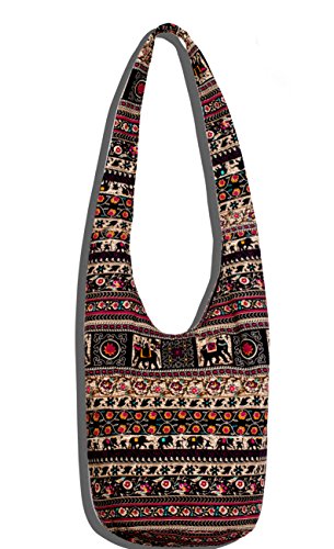 Hippie Crossbody Bag Thai Top Zip Hobo Sling Bag Handmade Hipster Messenger Bag (Elephant)