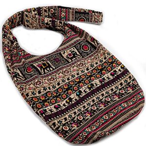 Hippie Crossbody Bag Thai Top Zip Hobo Sling Bag Handmade Hipster Messenger Bag (Elephant)