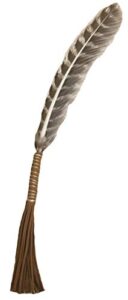10″ leather wrapped smudging feather with leather tassel