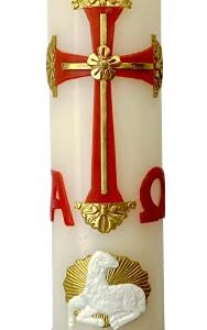 Alpha Omega Candle for Baptism, Confirmation, Easter Lent Cirio para Bautizo, Confirmacion O Boda Cirio Pascual (Red)