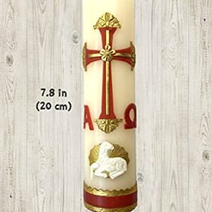 Alpha Omega Candle for Baptism, Confirmation, Easter Lent Cirio para Bautizo, Confirmacion O Boda Cirio Pascual (Red)