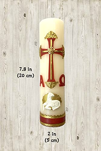 Alpha Omega Candle for Baptism, Confirmation, Easter Lent Cirio para Bautizo, Confirmacion O Boda Cirio Pascual (Red)