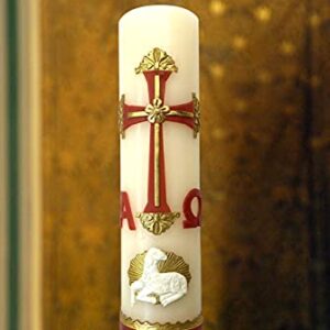 Alpha Omega Candle for Baptism, Confirmation, Easter Lent Cirio para Bautizo, Confirmacion O Boda Cirio Pascual (Red)