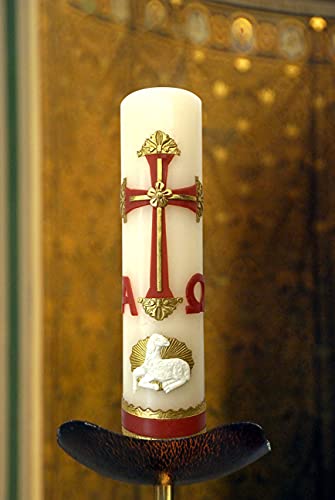 Alpha Omega Candle for Baptism, Confirmation, Easter Lent Cirio para Bautizo, Confirmacion O Boda Cirio Pascual (Red)